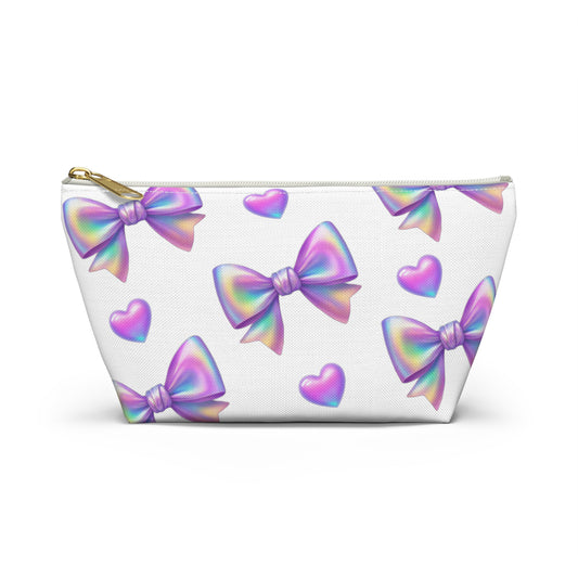 Mugz4Life Bows and Heart Design in White, Accessory Pouch w T-Bottom