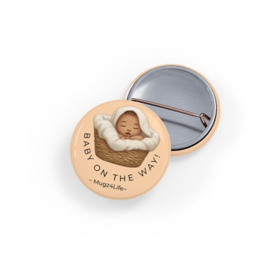 Mugz4Life Baby on the Way Circle Pin in Apricot, 1 Inch